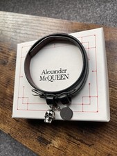 Alexander McQueen Skull Leather Double-Wrap Bracelet Black/Silver Unisex
