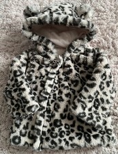 TU Leopard Print Faux Fur Baby Coat Size 6-9 Months Bear Ears Hood