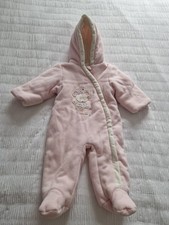 Baby Girls Pink Mouse Fleece Snowsuit / Pramsuit 6-9 months