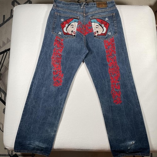 Vintage evisu jeans mens 36x32 - vintage,