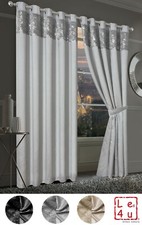 Crushed Velvet Eyelet Curtains Sparkle Diamante Band Fully Lined Ring Top Pair