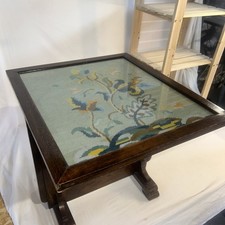 Vintage Folding Coffee Table, Fire Screen, Glass Top Tapestry