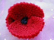 Knitted Red Poppy Brooch Pin - Remembrance - Handmade - Unique Gift. FREEPOST.