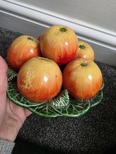 Vintage Portuguese Ceramics Apples In Green Cabbage Leaf Bowl Hand Painted