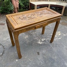 Antique Style Asian Carved Wood Console Table Hall Table Single Drawer