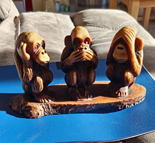 Three wise monkeys carved - wise,