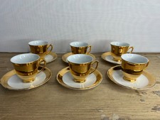 Vintage RGK CZECHOSLOVAKIA Petite Gold Coffee set of 6 Cups & Saucers Good cond