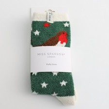 MISS SPARROW Fluffy Socks Winter Stripe Robin Sheep Puffin Cosy Christmas Gift