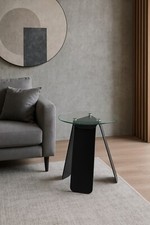 Asti Glass Round Side/Laptop/End Table- Clear Glass Top/Black Base-GT12C/BK