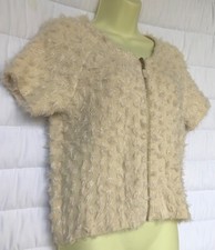 New Sleeping on Snow Eyelash Sweater Ivory Full Zip Short Sleeve Size Small