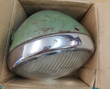 Vintage Motorcycle headlamp 7" Lucas SSU700 Green & Chrome and underslung pilot