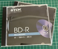 TDK BD-R Blu-Ray Recordable Disc 6x Speed 135min 25GB Blank Media 2 Discs