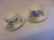 PAIR OF ROYAL VALE BLUE CORNFLOWERS FINE BONE CHINA CUP & SAUCER
