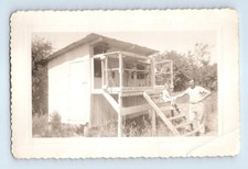 Old Vintage Photo MAN AND BOY OUTSIDE SHED CAGE CARRIER MESSENGER PIGEONS