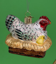 Hen on Nest Glass Ornament Old