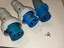 Three (3x) 63A 63 A amp male single phase 1ph plug 6h L N E pilot MK Duraplug