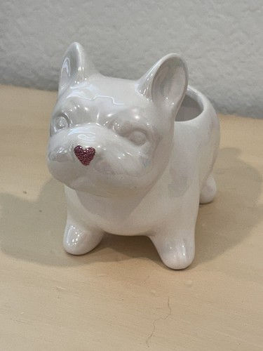 White french bulldog planter - white,
