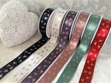 Berisfords SPARKLE BEE Bees - Gold foil print on 6 Ribbon Shades - 15mm & 25mm