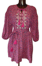 Topshop pink floral embroidered boho dress with pockets size 12