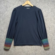 Wyse London Tshirt Top Size 2 Medium Navy Rainbow French Cuff Lightweight Tee