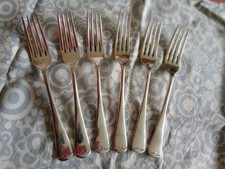 SET 6 VINTAGE SILVER PLATED TABLE FORKS ,OLD ENGLISH PATTERN, CAVENISH A1