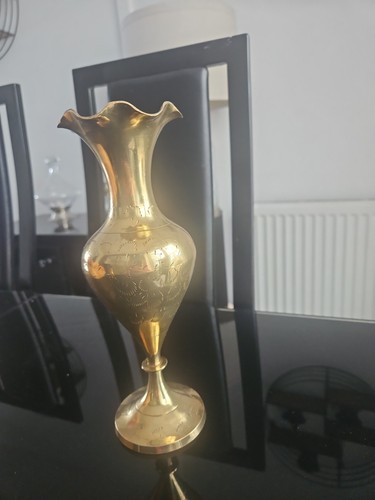 Vintage etched brass bud - , vase