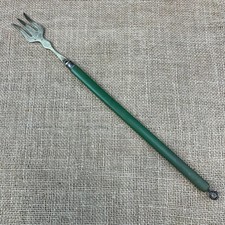 ANTIQUE EPNS A1 LONG FIRE TOASTING PICKLE FORK GREEN HANDLE WITH HANGING HOOP