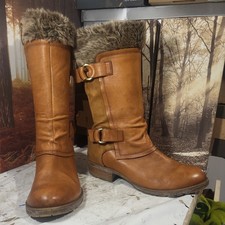 Tamaris Womens Tan Brown Leather Calf Length Boots Size 6.5/40