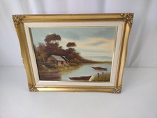 Large Vintage Golden Wooden Photo/Picture Frame with  Canvas Print  H 40 L 50 cm