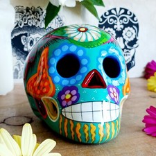 Mexican Painted Ceramic Candy Skull | Turquoise