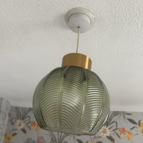Green ribbed round glass - ribbed,