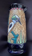 Austrian Amphora art pottery antique Vase kingfisher Campina Ceramic circa 1900