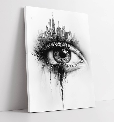 Eye drawing city framed - in, a