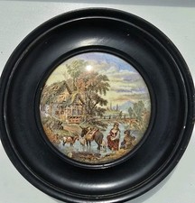 PRATTWARE Antique Framed Pot Lid 'Fording the Stream'