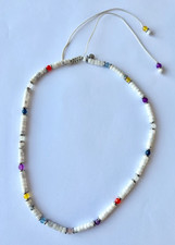 BN Lola Rose Dainty Heishi White Howlite Beaded Necklace w rainbow stones