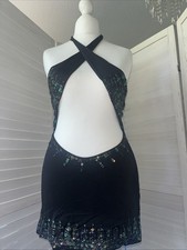 Vintage Roma Hollywood Black With Green Sequins Exotic Dancer Mini Dress Small