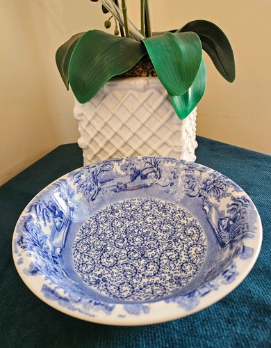 Blue white transferware bowl - white,