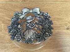 VINTAGE GLASS POT POURRI BOWL  SWEET DISH WITH METAL LID GIRL CAT KITTEN FLOWERS