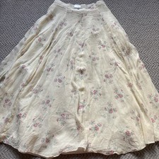 Laura Ashley Midi Maxi Skirt Chiffon Pink Rose Floral Size 12