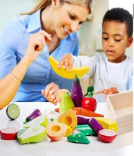 30 PCS Wooden Magnetic Cutting Food Play Set Fruits & Veggies Meat for Toddlers