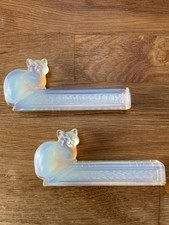 Pair Of Vintage France Art Glass Opalescent Cats Knife Rest Sabino