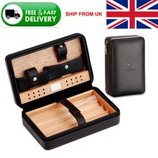 Galiner Travel Leather 4CT Cigar Humidor Case Cedar Wood Holder Black Portable