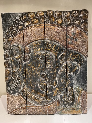 Wooden buddha wall art 49cm - wooden,