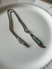 Vintage Indian Navajo 925 silver feather turquoises necklace fine jewellery gift