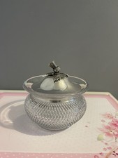 Vintage Thistle & Leaf Sugar Bowl/Jam Pot. Silver Plated Lid. Thistle Finial