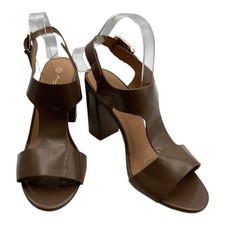 Anne Michelle Open Toe Shoes UK Size 7 EU 40 Brown T Strap Gold Buckle