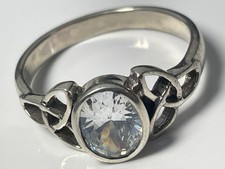 Sterling silver '925' and oval clear stone Celtic knot ring band size R love x