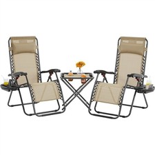 3pcs Zero Gravity Chairs & Table Set Patio Portable Foldable Outdoor Sunlounger