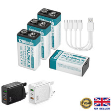 9v Battery USB Rechargeable Lithium 6f22 PP3 Block 9volt Li-ion MN1604 & charger