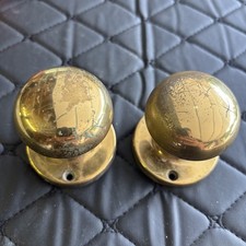 Pair of Shiny Reclaimed Antique Brass Victorian Door Knobs Handles Furniture 